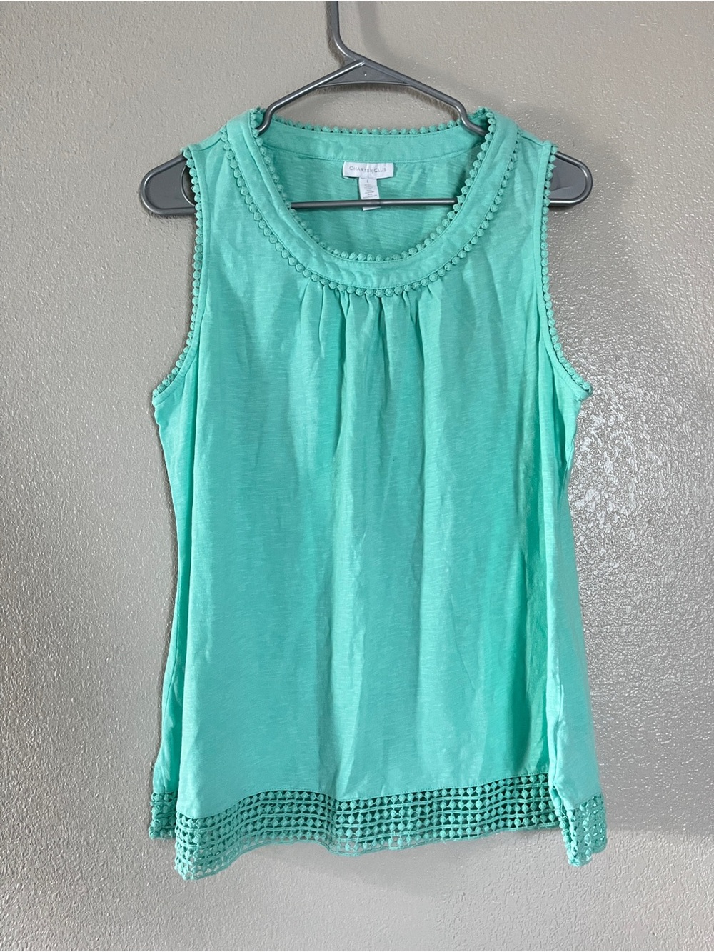Charter Club 100% cotton Mint Green Crochet-Trim Sleeveless Tank